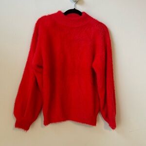 Warm bright red sweater with 90s mock neck